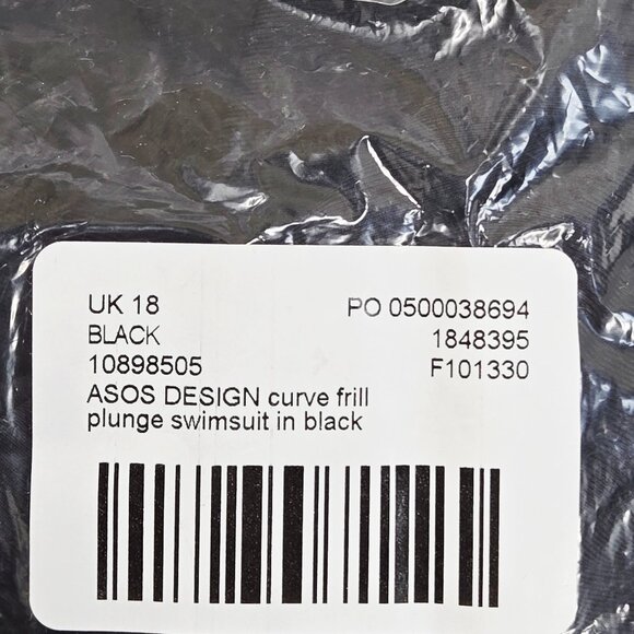 NEW ASOS DESIGN CURVE FRILL PLUNGE FRONT & BACK SWIMSUIT BLACK SIZE 14 MSRP $37 - Picture 10 of 10
